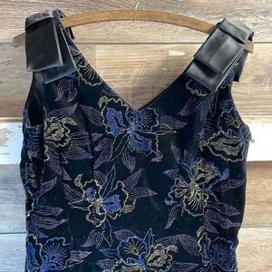 SCARLETT NITE Women’s  Black Velvet Metallic Floral Print Cocktail Dress